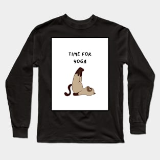 Time For Yoga Cat Design White Long Sleeve T-Shirt